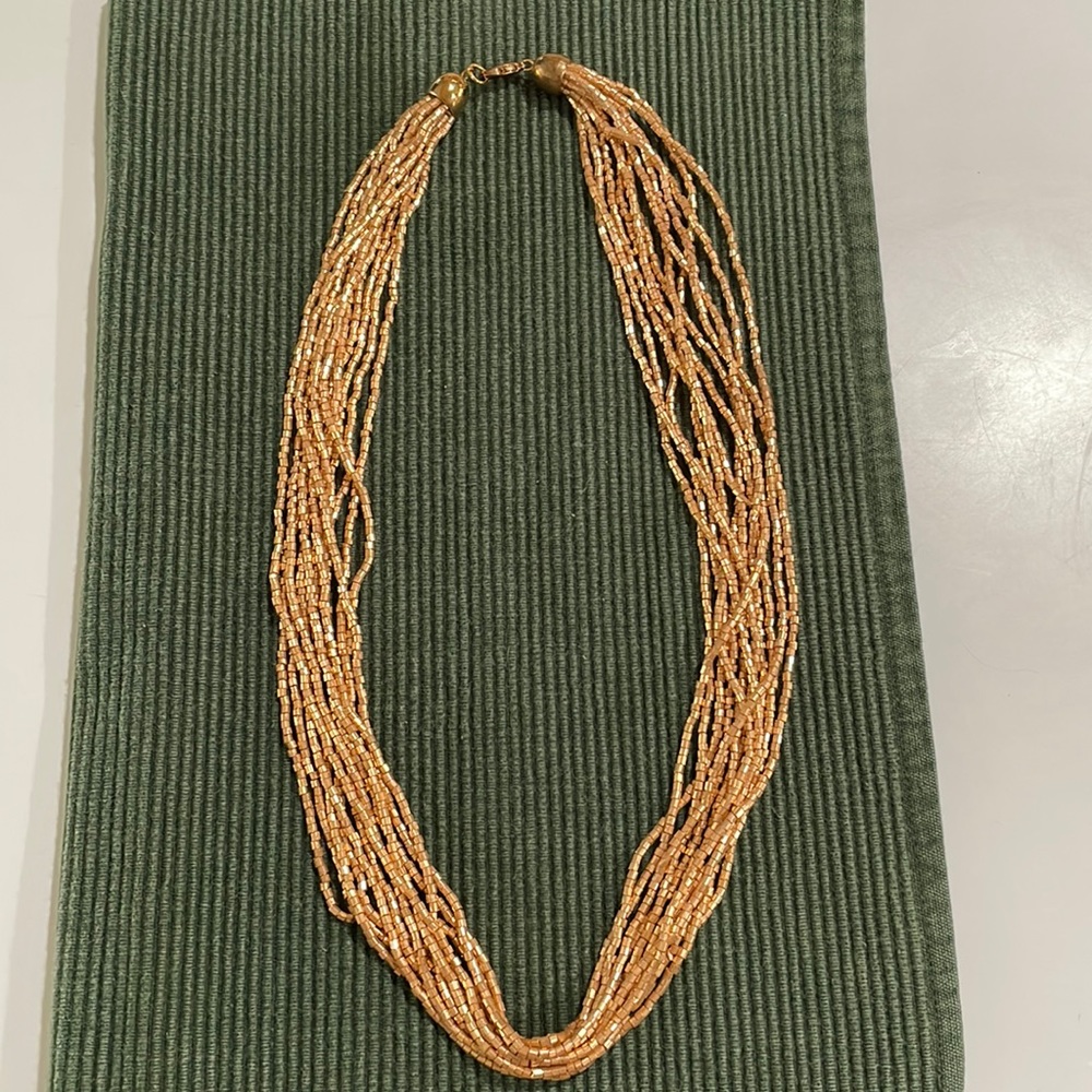 Vintage Gold Tone 12 Strand Beaded Necklace